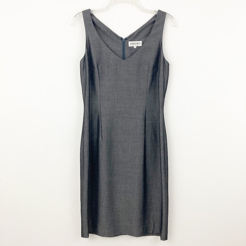 Georges Rech Sheath Dress Size 40 or US 8 Gray Sleeveless V-neck Business Casual